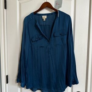 Blue Button-Up Blouse